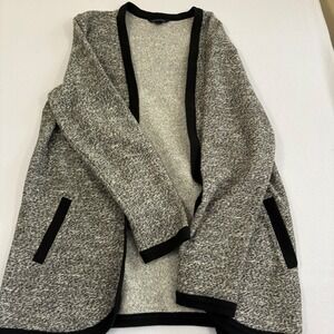 Lands End Womens Marled Grey Open Front Cardigan Sweater Pockets Size L 14-16